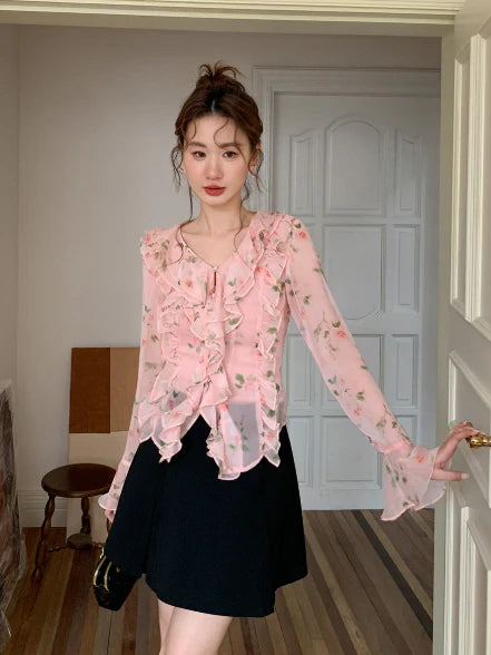 Blush Ruffle Floral Blouse