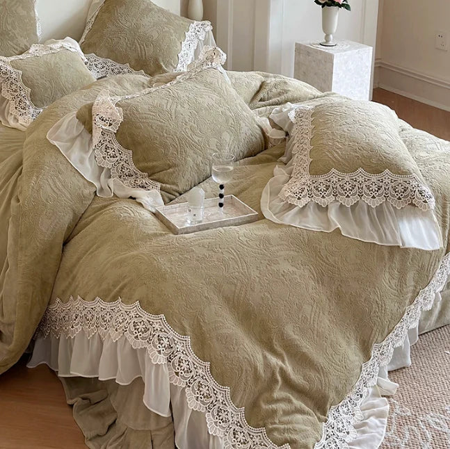 Green Velvet Princess Douvet Cover Set