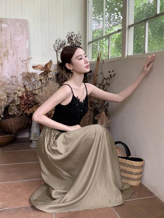 Black Blossom Bodice Two-Tone Dress