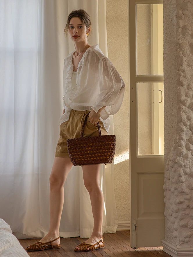 Delicate Ruffle Collar Ramie Blouse