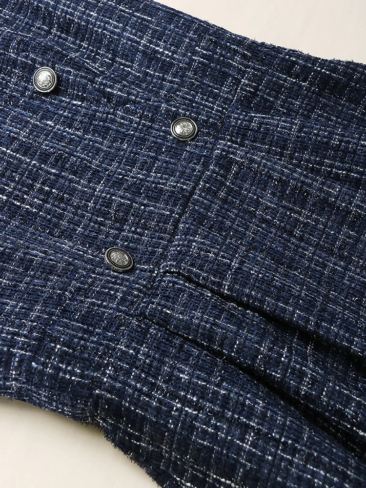 Navy Tweed Double-Breasted Dress