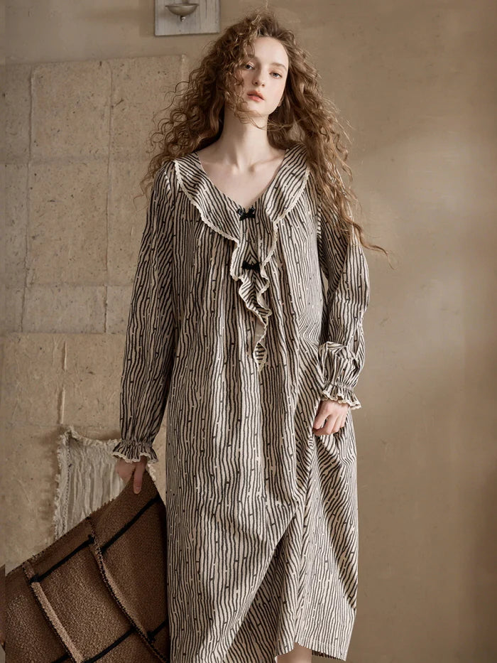 Vintage Stripe Ruffle Nightgown