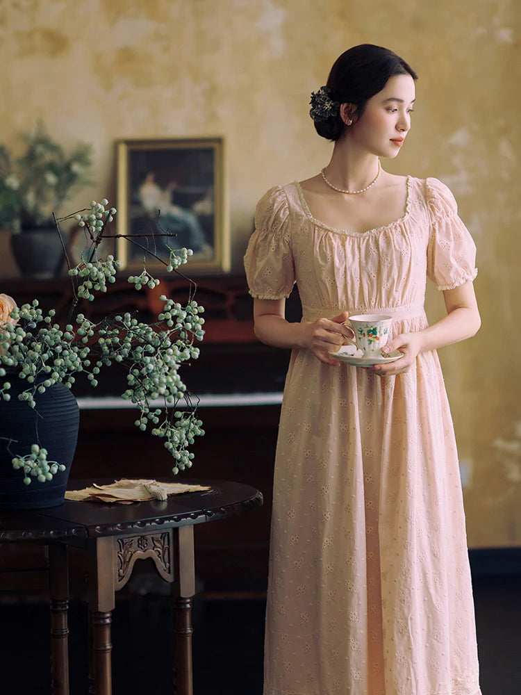 Blush Embroidered Cotton Tea Dress