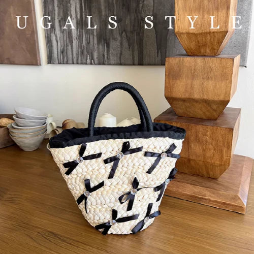 Summer Vacation Straw Ribbon Tote Bag