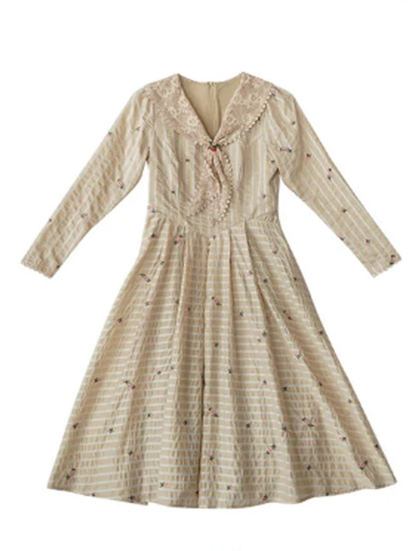 Beige Harmony of Lace Check Dress