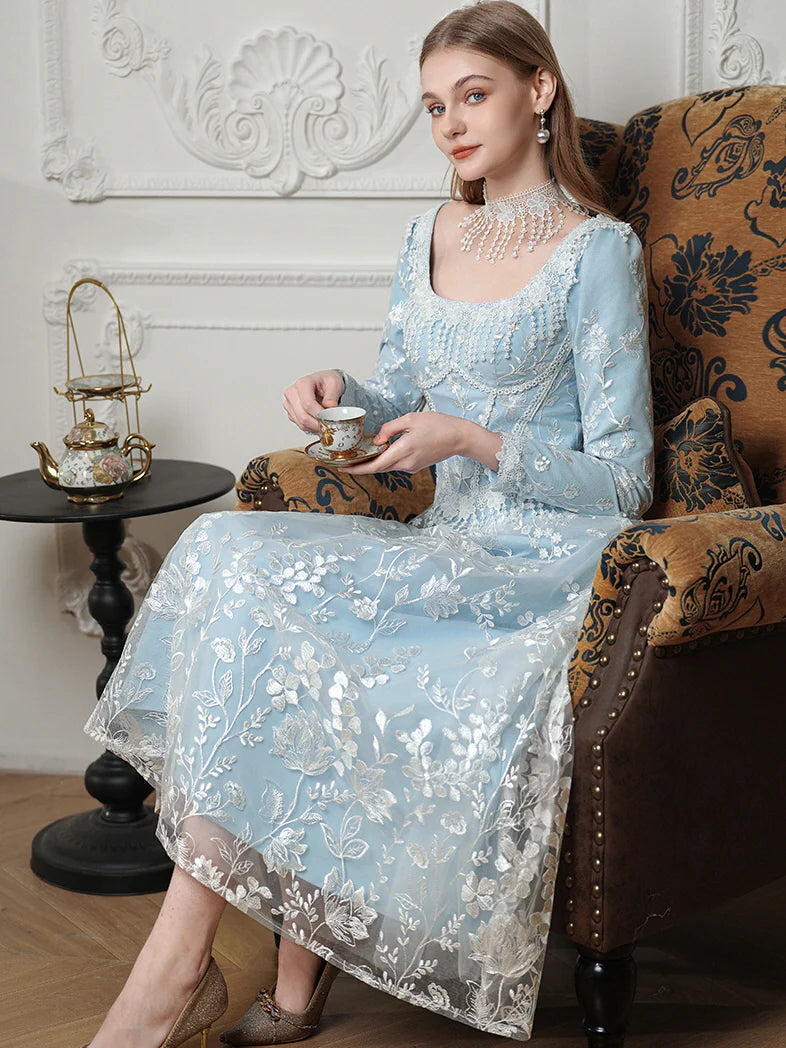 Celestial Blue Embroidered Lace Dress