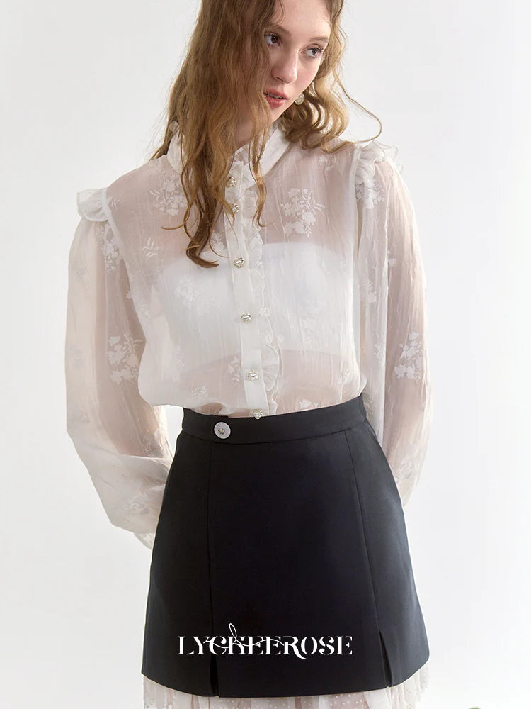 Vintage Pearl Button Lace Blouse