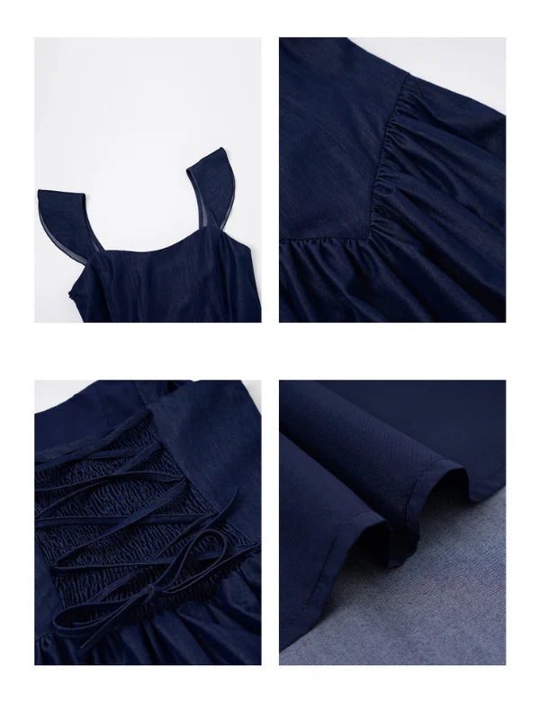 Navy Lace-Up Bodice Dress