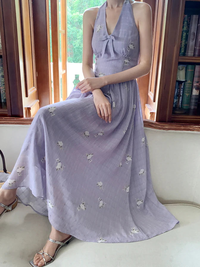 Lavender Bow Halter Dress