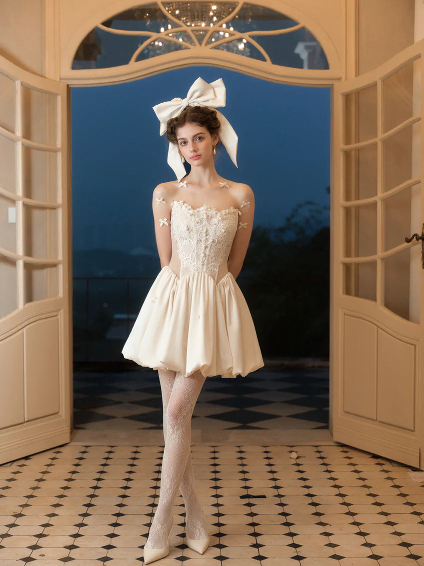 Ivory Lace Corset Bubble Mini Dress