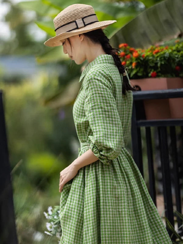 Spring Whisper Green Checkered Dress