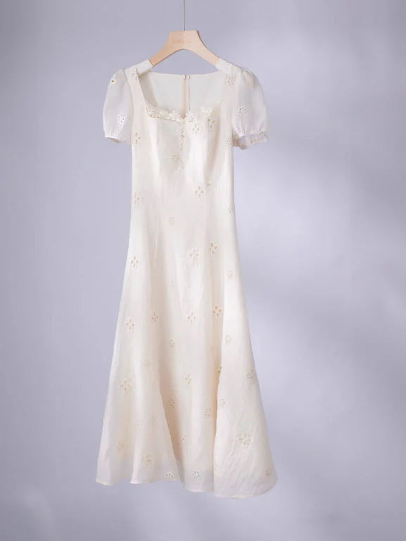 Elegant Daisy Lace White Dress