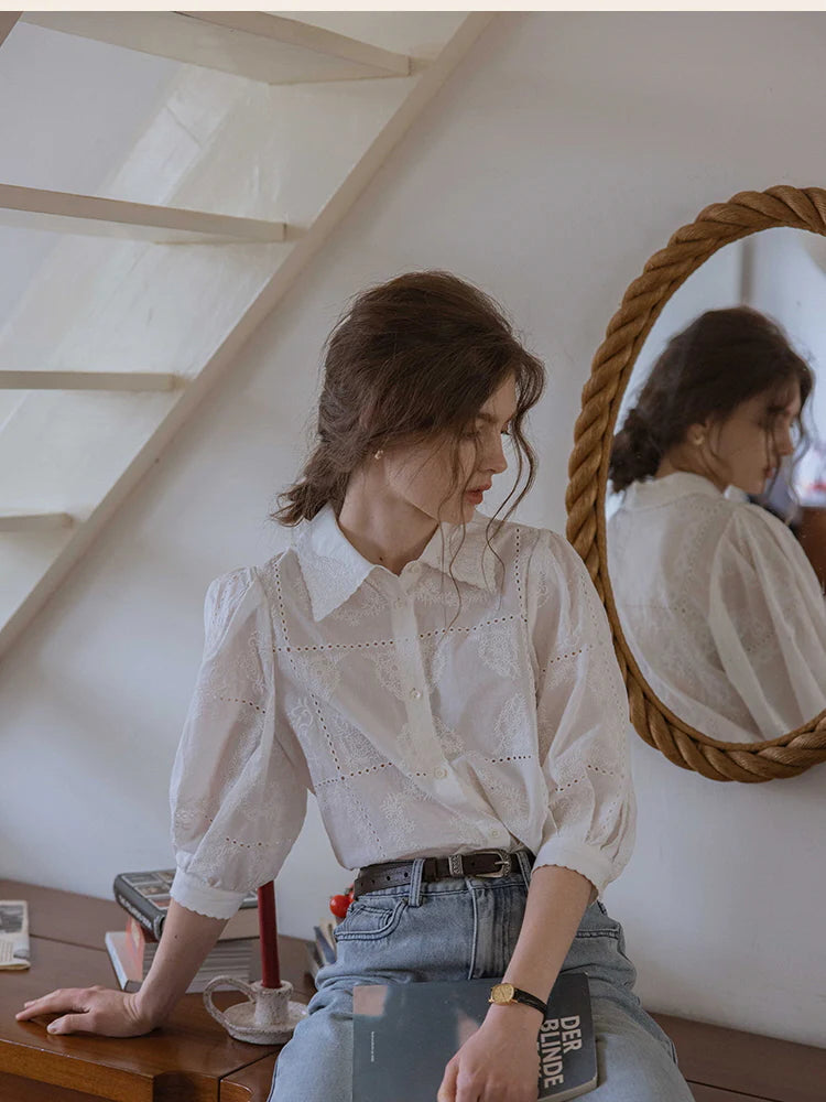 Vintage Embroidered Cotton Blouse