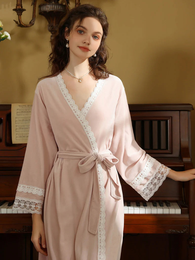 Elegant Lace Trimmed Wrap Robe