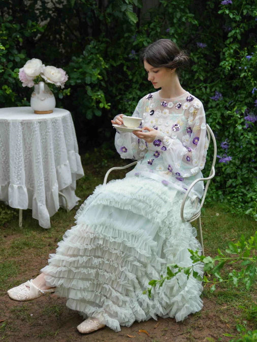 Whimsical Cloud Ruffle Skirt