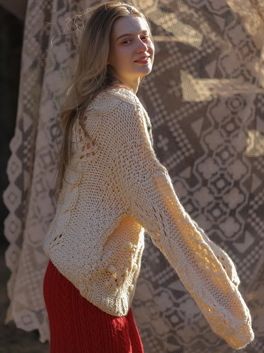Floral Collared Cozy Knit Sweater