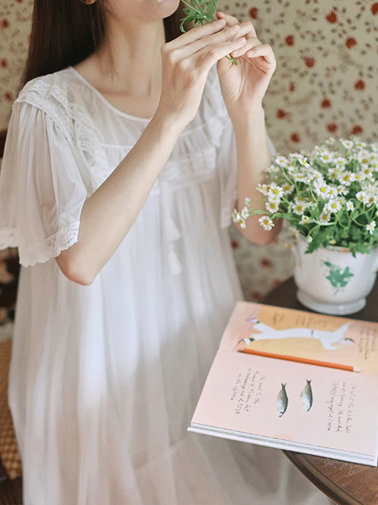 Ruffled Lace Sheer Nightgown