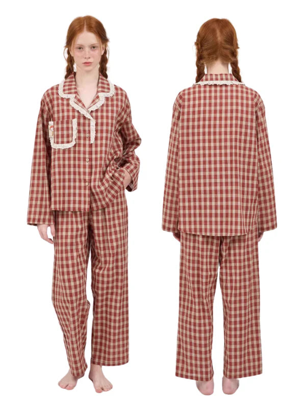 Rustic Checkered Lace Pajama Set