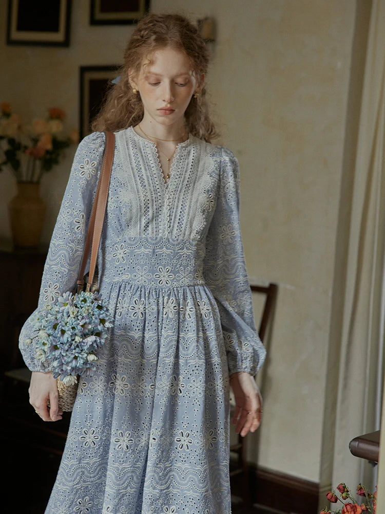 Enchanted Blue Embroidered Cotton Dress