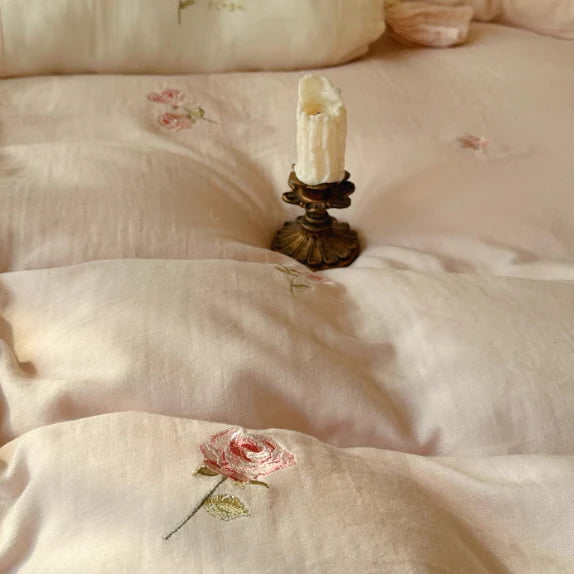 Romantic Pink Rose Cotton Bedding Set