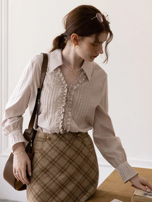 Vintage Charm Ruffled Cotton Blouse