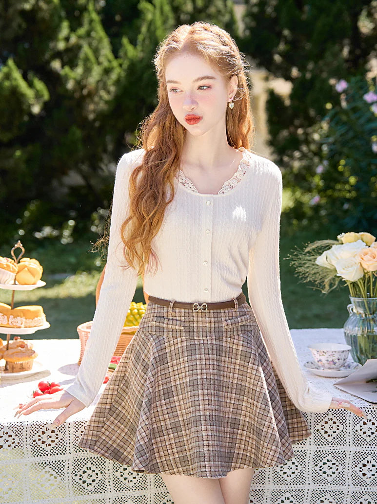 Lace-Trim Cozy Knit Cardigan