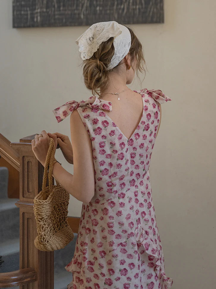 Romantic Rose Garden Ruffled Wrap Dress