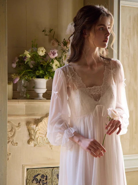 Sheer Veil White Lace Princess Nightgown