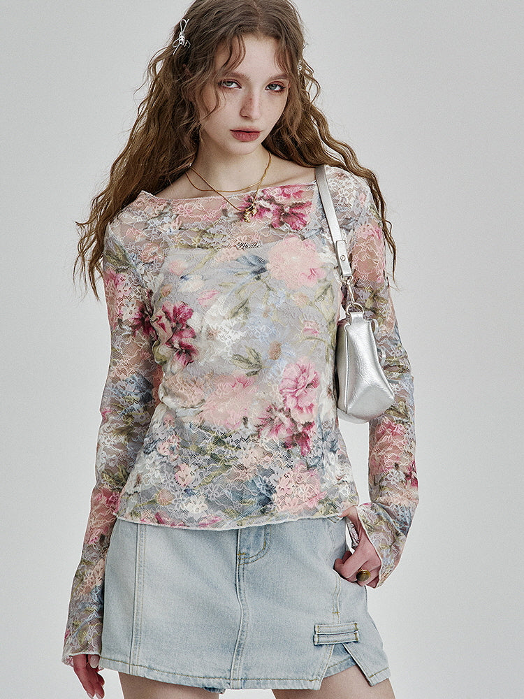 Ethereal Bloom Sheer Lace Top