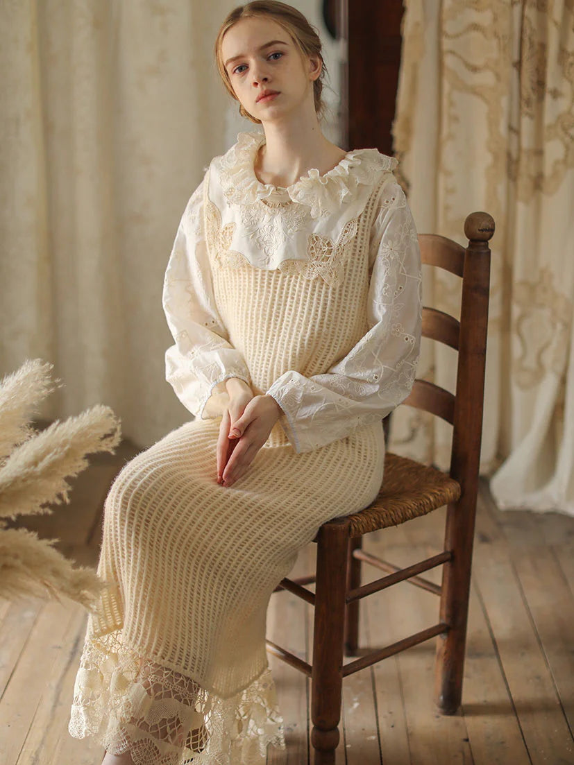 Vintage Lace Cream Knit Dress