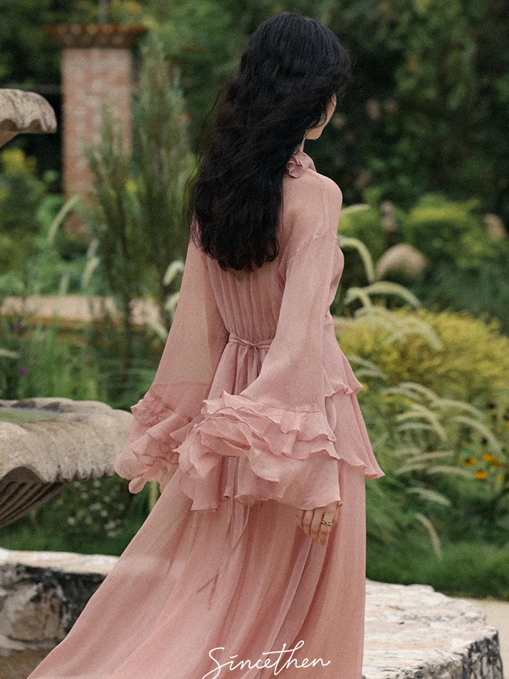 Whimsical Pink Ruffle Chiffon Blouse & Dress