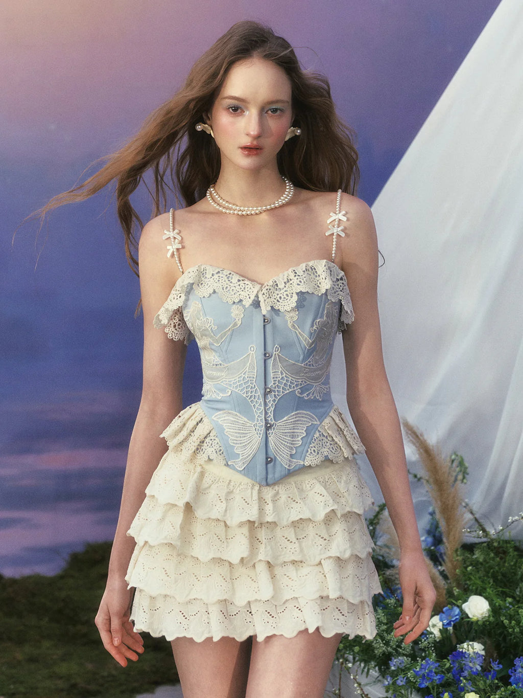 Pearl Sky Embroidered Lace Corset