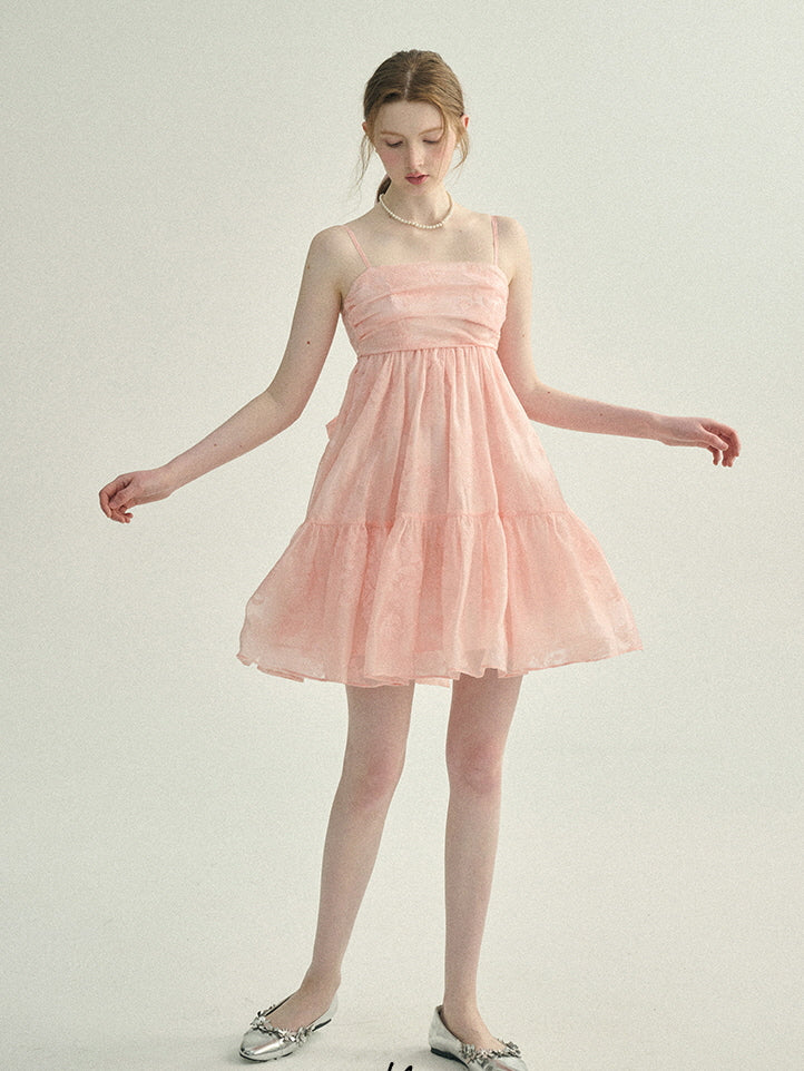 Blush Petal Ruffle Back Bow Dress
