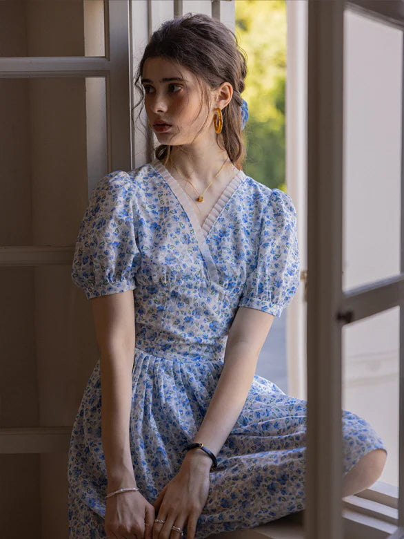 Whispering Blue Garden Floral Dress