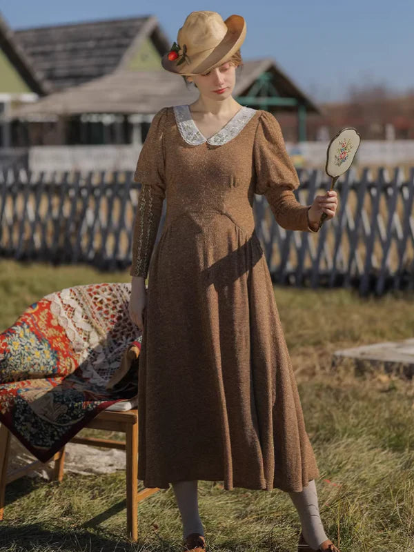 Golden Elegance Victorian Dress