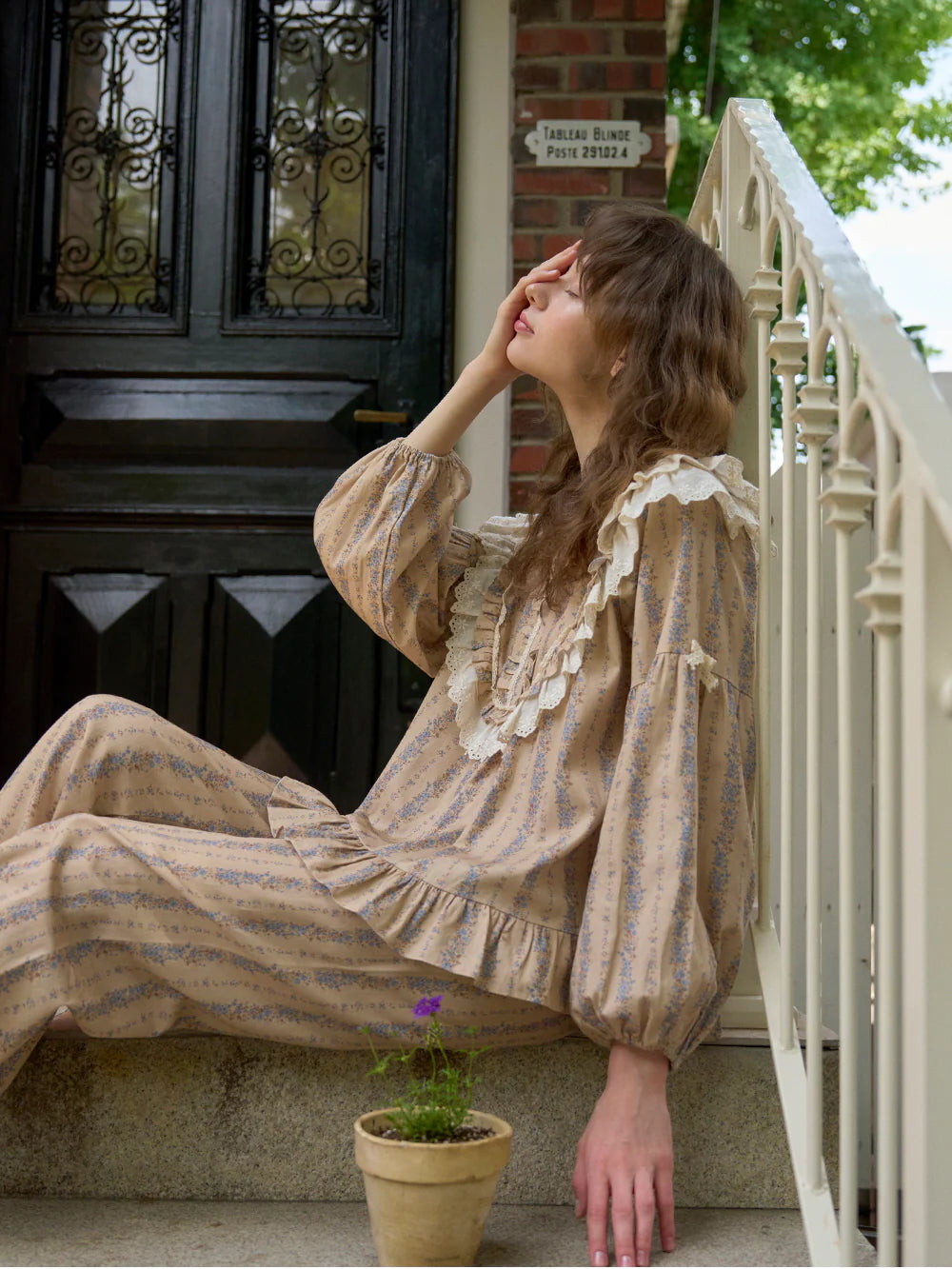 Vintage Ruffle Cotton Pajama Set