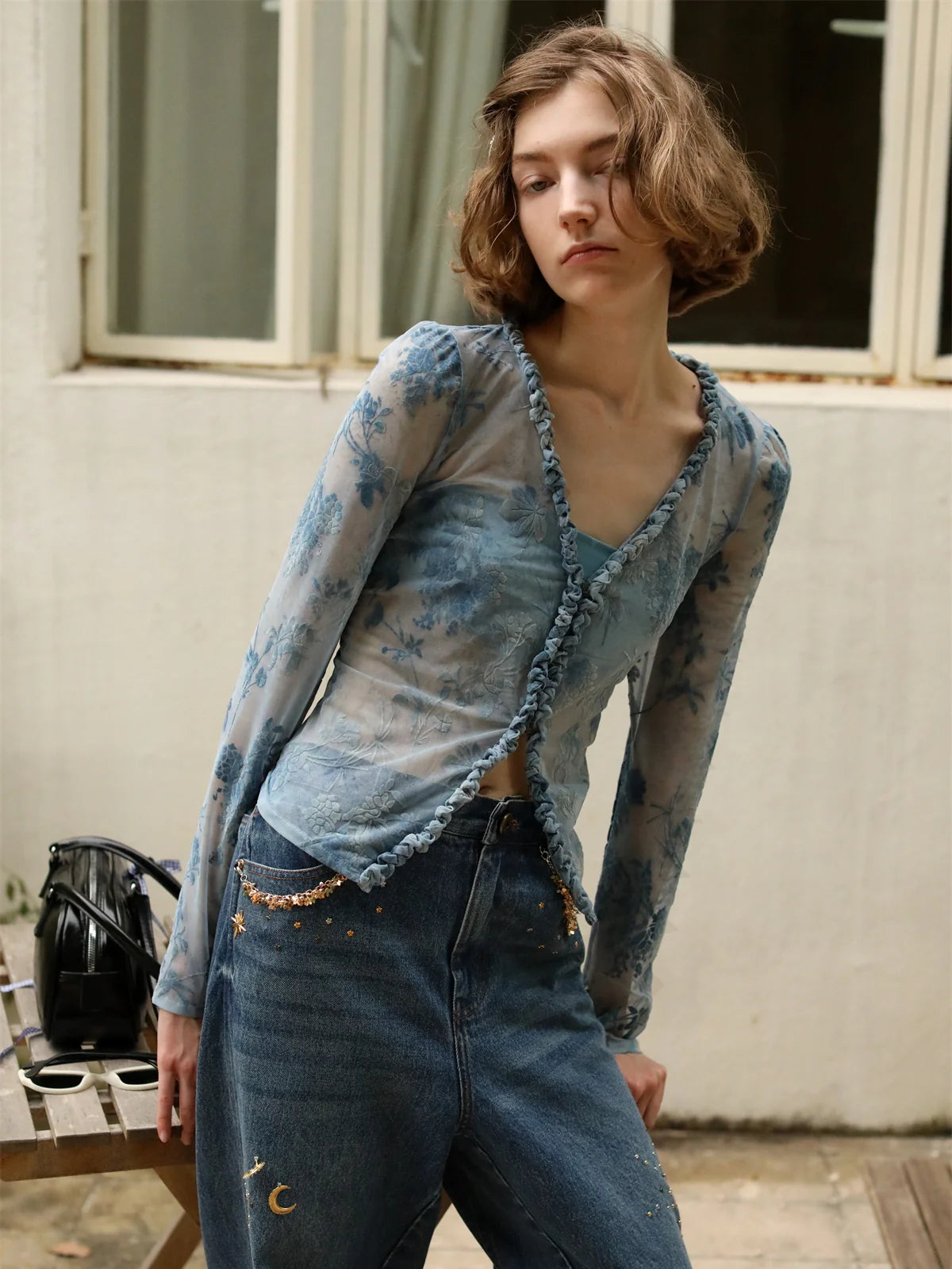 Ethereal Blue Floral Fairy Blouse