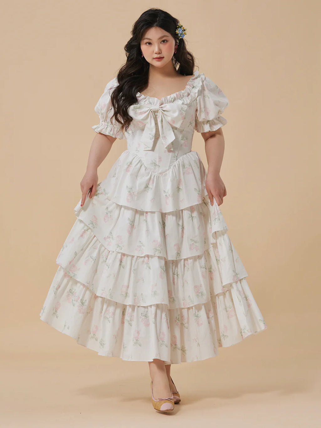 Rosy Garden Tiered Plus Size Dress