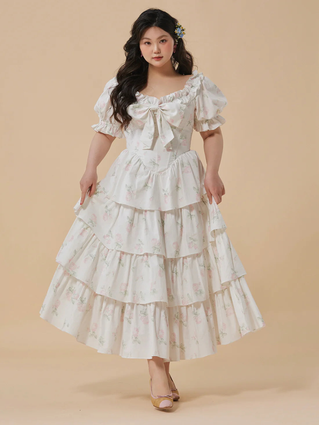 Rosy Garden Tiered Plus Size Dress