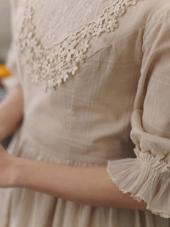 Vintage Embroidered Collar Cotton Dress