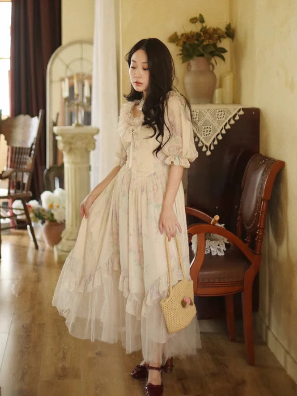 Romantic Pastel Garden Ruffle Dress