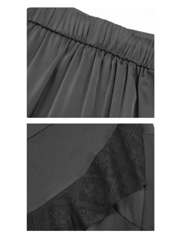 Elegant Black Asymmetrical Lace Midi Skirt