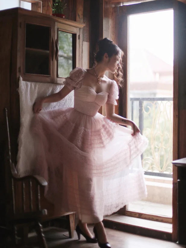 Ethereal Rose Lace Tulle Dress