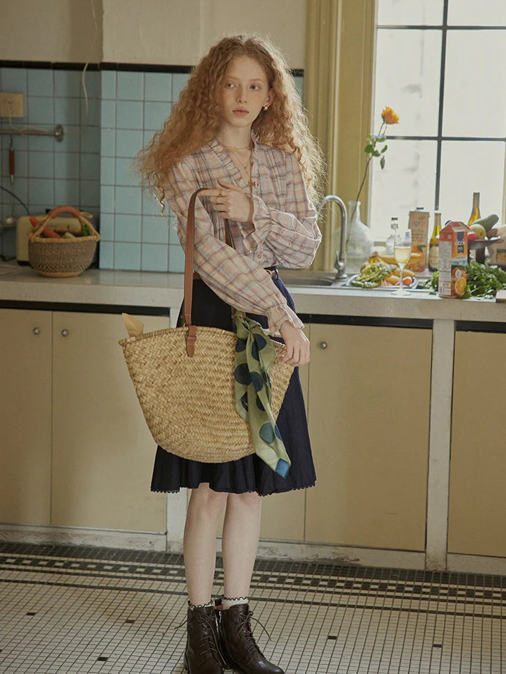 Plaid Ruffle Vintage Blouse