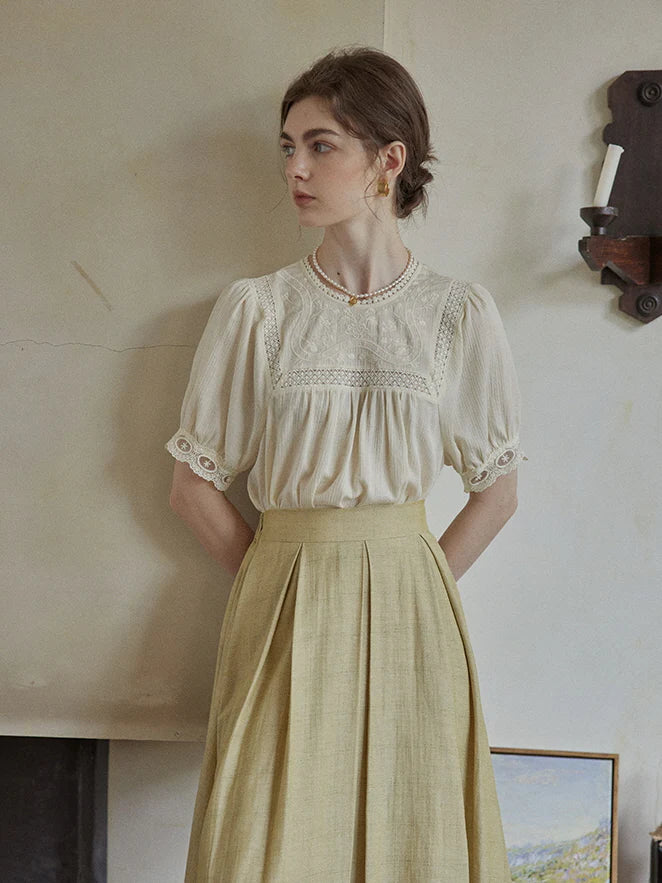 Delicate Floral Lace Trim Blouse