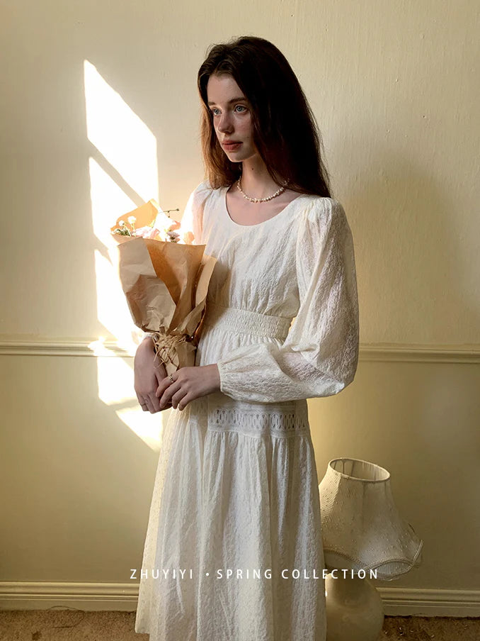Ethereal White Lace Embroidered Dress