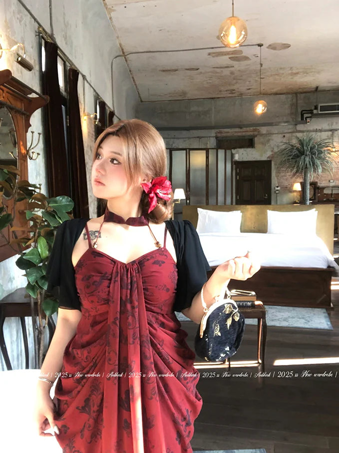 Crimson Rose Drape Dress