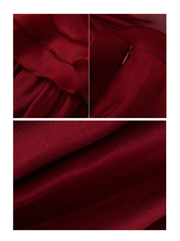 Scarlet Ruffle Off-Shoulder Chiffon Dress