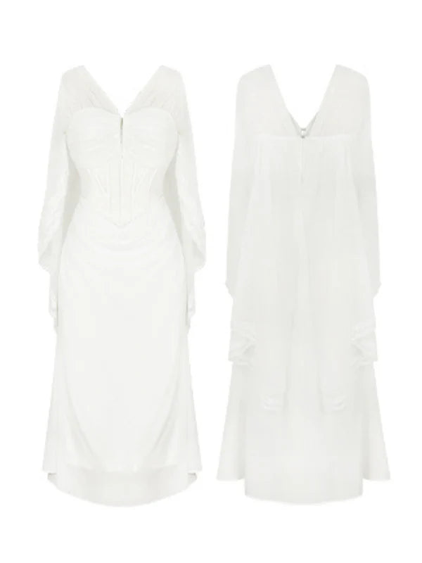 Ethereal White Lace Drape Corset Gown