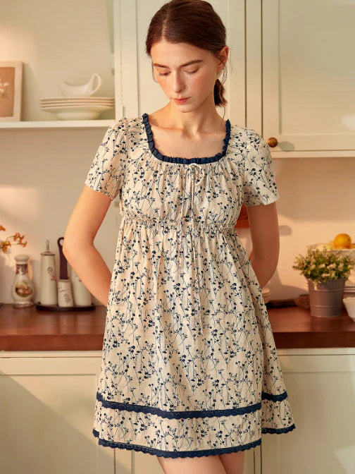 Vintage Floral Square Neck Nightdress
